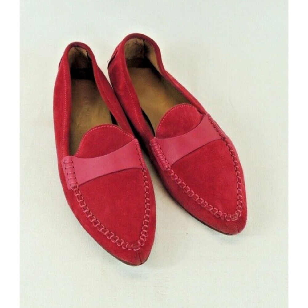 M.Gemi Loafer Wmn 8.5 Pink Red Suede Pointed Toe Whipstitch Flats Italian Preppy